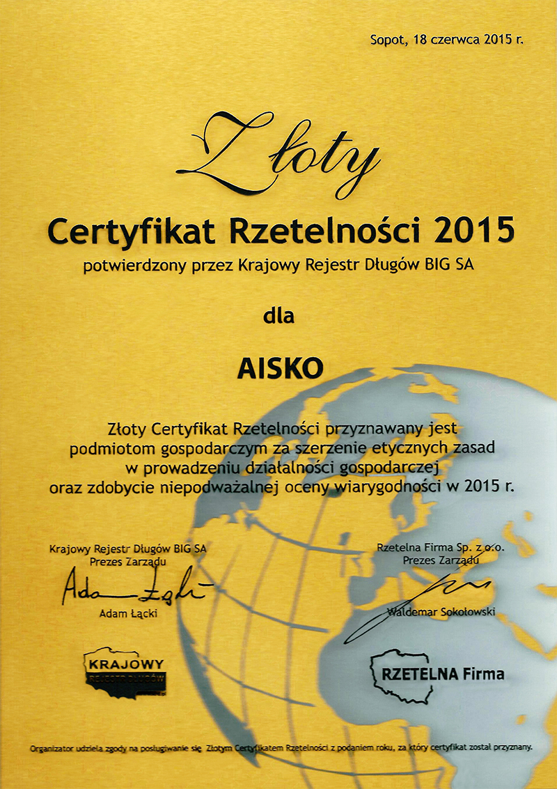 Certyfikat Rzetelności 2015